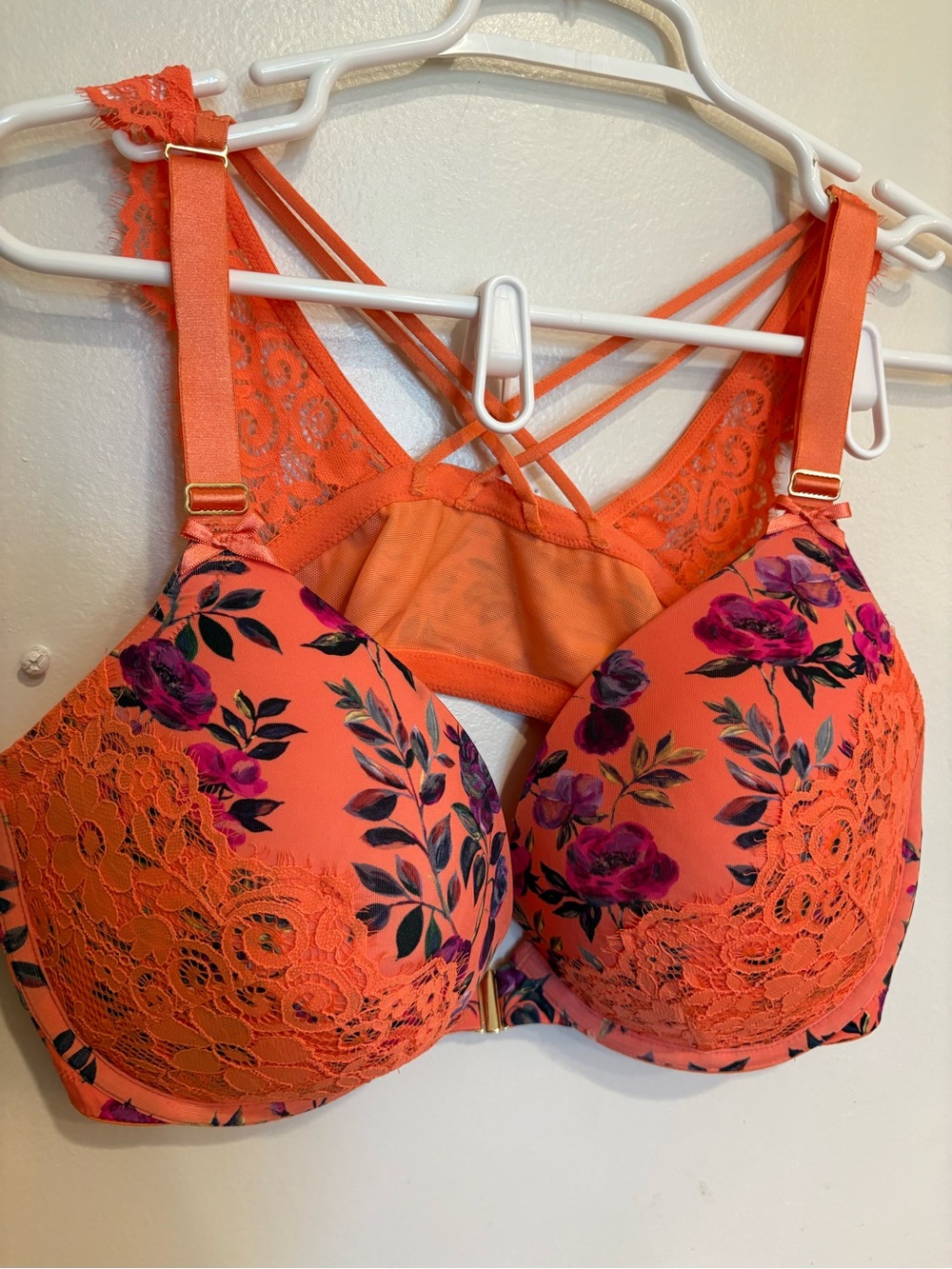 Lane Bryant Cacique Floral Lace Padded Bra- Orange 44D